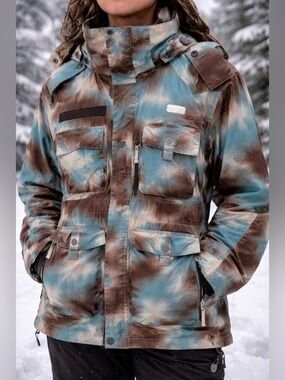 Blue and Brown Camouflage Jacket Snowboard Jacket Mens L Women XL UNISEX